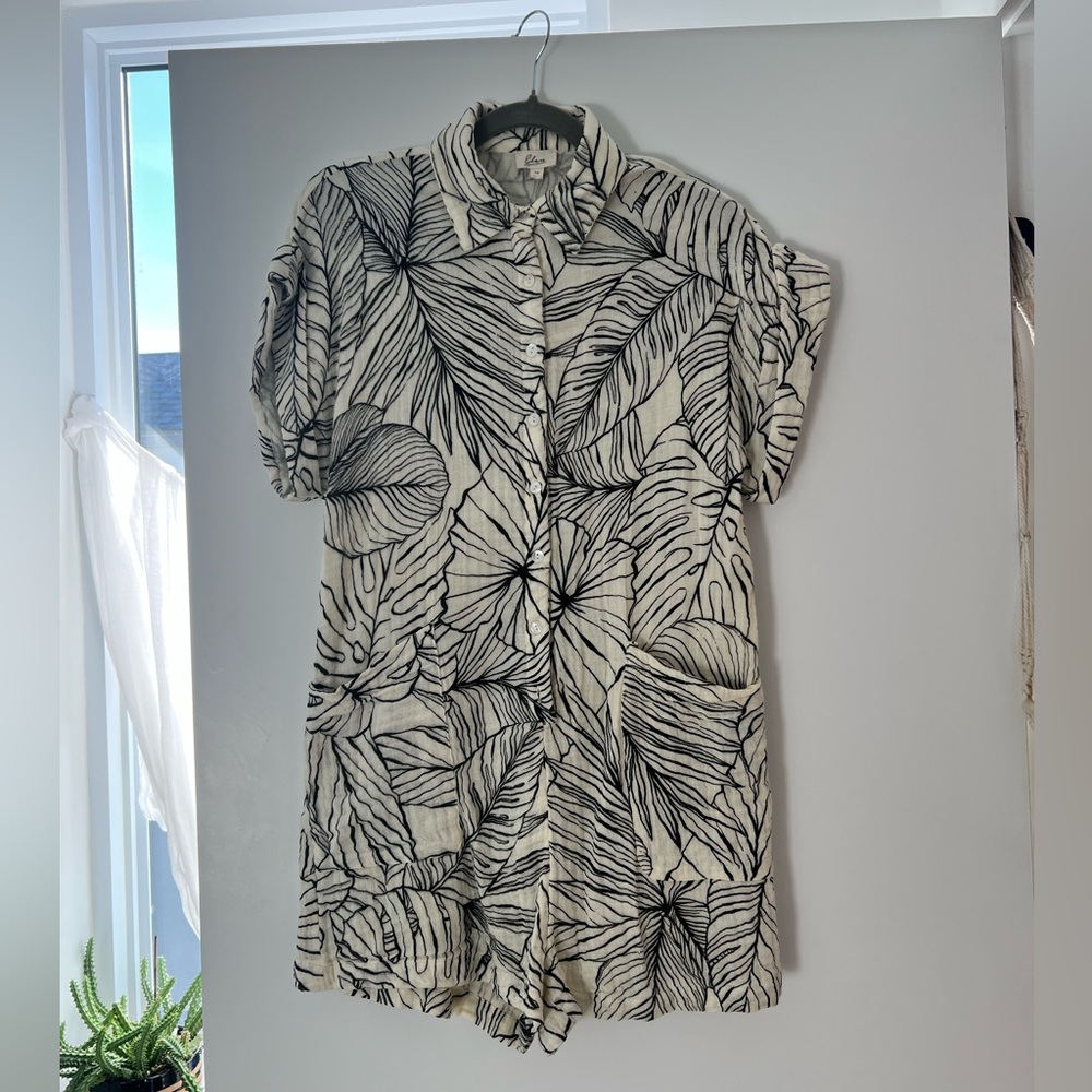 Elan Blue & White Leaf Print Jumpsuit